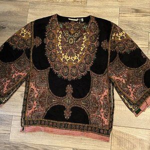 Soft Surroundings OS Sweater Poncho 29659 One Size Fringe Colorful Lagenlook